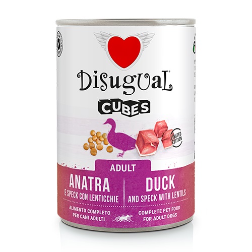DISUGUAL CANE CUBES ADULTO ANATRA, SPECK & LENTICCHIE LATTINA 400 GR