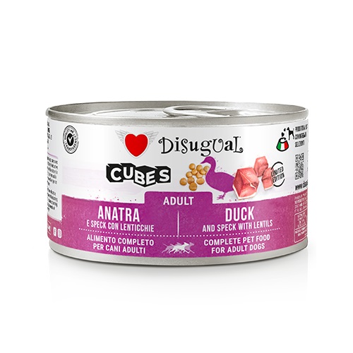 DISUGUAL CANE CUBES ADULTO ANATRA, SPECK & LENTICCHIE LATTINA 150 GR
