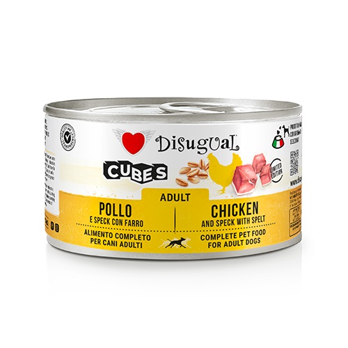 DISUGUAL CANE CUBES ADULTO POLLO, SPECK & FARRO LATTINA 150 GR
