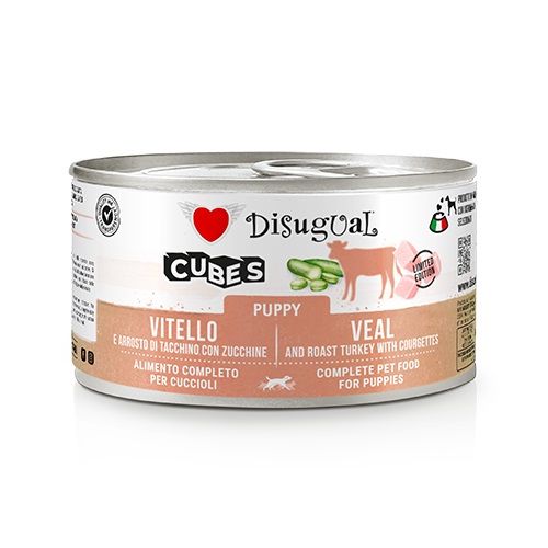 DISUGUAL CANE CUBES PUPPY VITELLO, TACCHINO & ZUCCHINE LATTINA 150 GR
