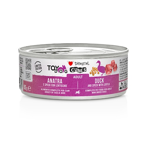 DISUGUAL CANE TOYDOG CUBES ADULTO ANATRA, SPECK & LENTICCHIE LATTINA 85 GR