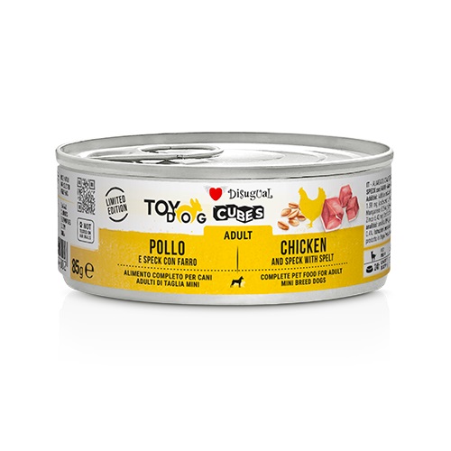 DISUGUAL CANE TOYDOG CUBES ADULTO POLLO, SPECK & FARRO LATTINA 85 GR