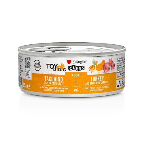 DISUGUAL CANE TOYDOG CUBES ADULTO TACCHINO, SPECK & CAROTE LATTINA 85 GR
