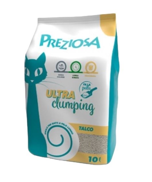 PREZIOSA GATTO LETTIERA IGIENICA ULTRA CLUMPING TALCO 10 LT *** TEMPORANEAMENTE MANCANTE DALL'AZIENDA PRODUTTRICE ***