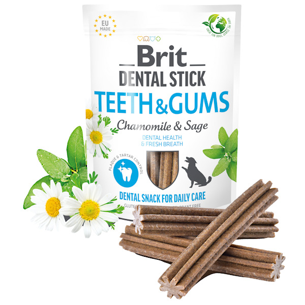 BRIT CANE SNACK DENTAL STICK TEETH & GUMS CAMOMILLA & SALVIA 251 GR