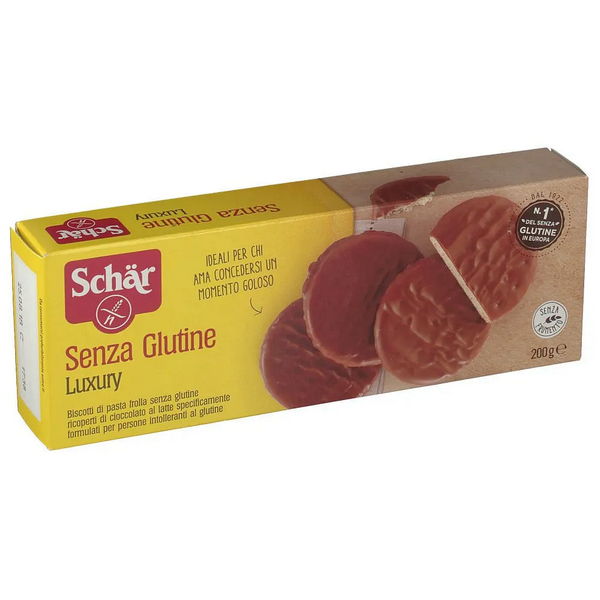 Schar Luxury Biscotti Di Pasta Frolla Ricoperti Di Cioccolato Al Latte 200 G