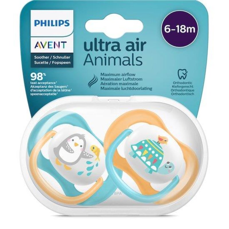 Ultra Air Animals Philips Avent 0-6M 2 Succhietti Fantasia Azzurro