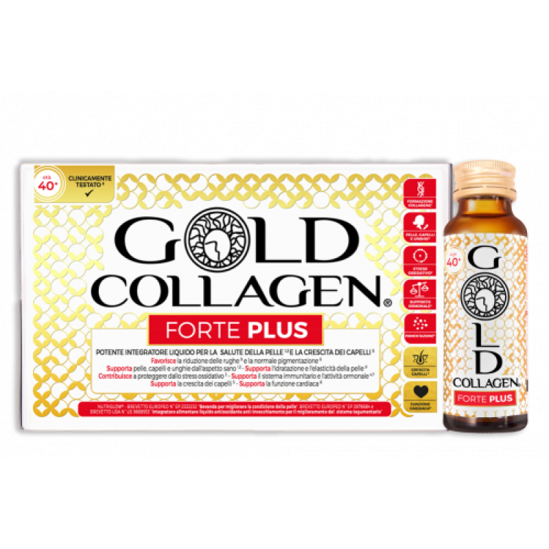 Gold Collagen Forte Plus Integratore Anti-Età Per Pelle E Capelli 10 Flaconcini