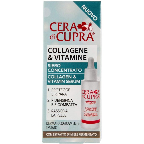 CERA DI CUPRA COLLAGEN AND VITAMIN SIERO CONCENTRATO 30ML.ESTRATTO DI MIELE FERMENTATO