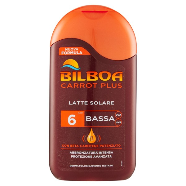 BILBOA CARROT PLUS LATTE SOLARE FP6 PROTEZIONE BASSA 200ML.CON SETA-CAROTENE POTENZIATO