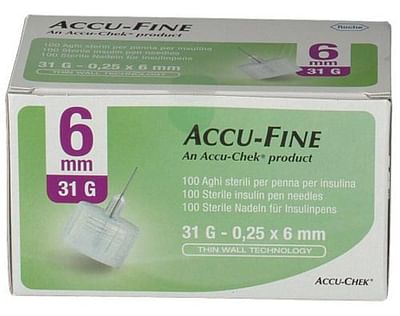 Ago Per Penna Da Insulina Accu Fine Pen Needle Accu Chek Gauge 31 X 6mm 100 Pezzi