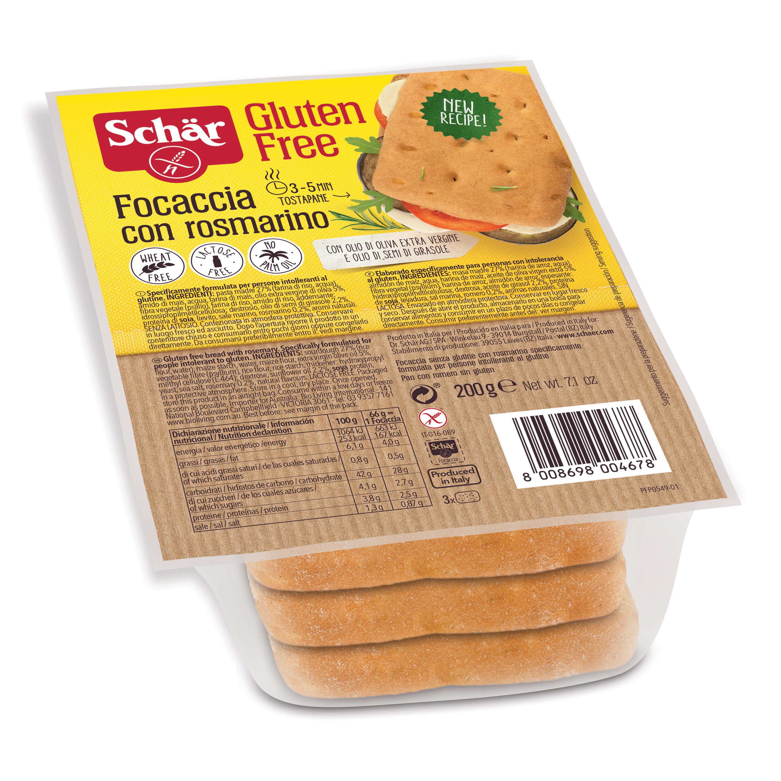 Schar Focaccia Con Rosmarino Senza Lattosio 200 G