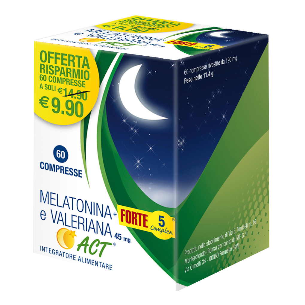 Melatonina Act + Forte 5 Complex E Valeriana 60 Compresse