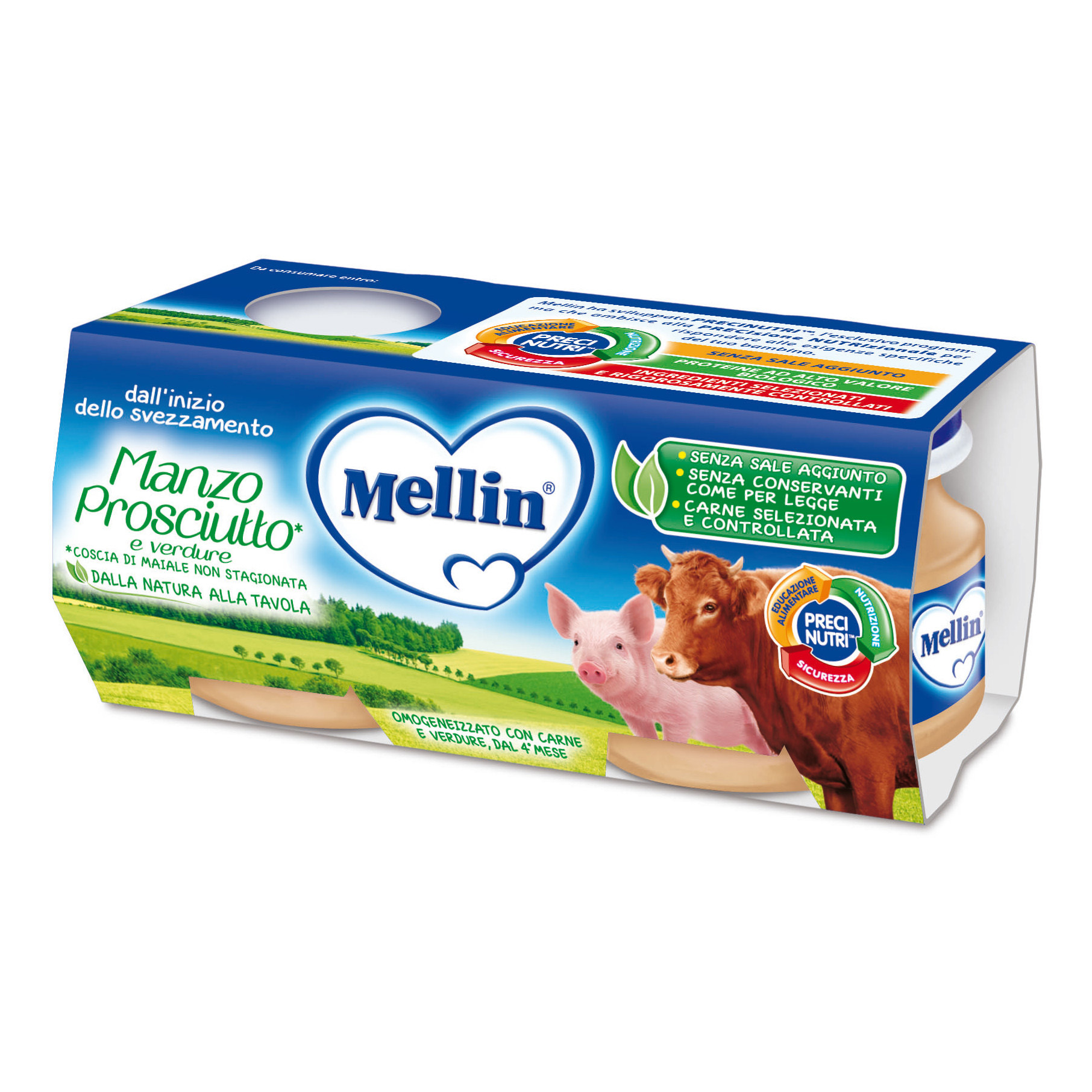 Omogeneizzato Mellin Manzo Prosciutto 2x 80g