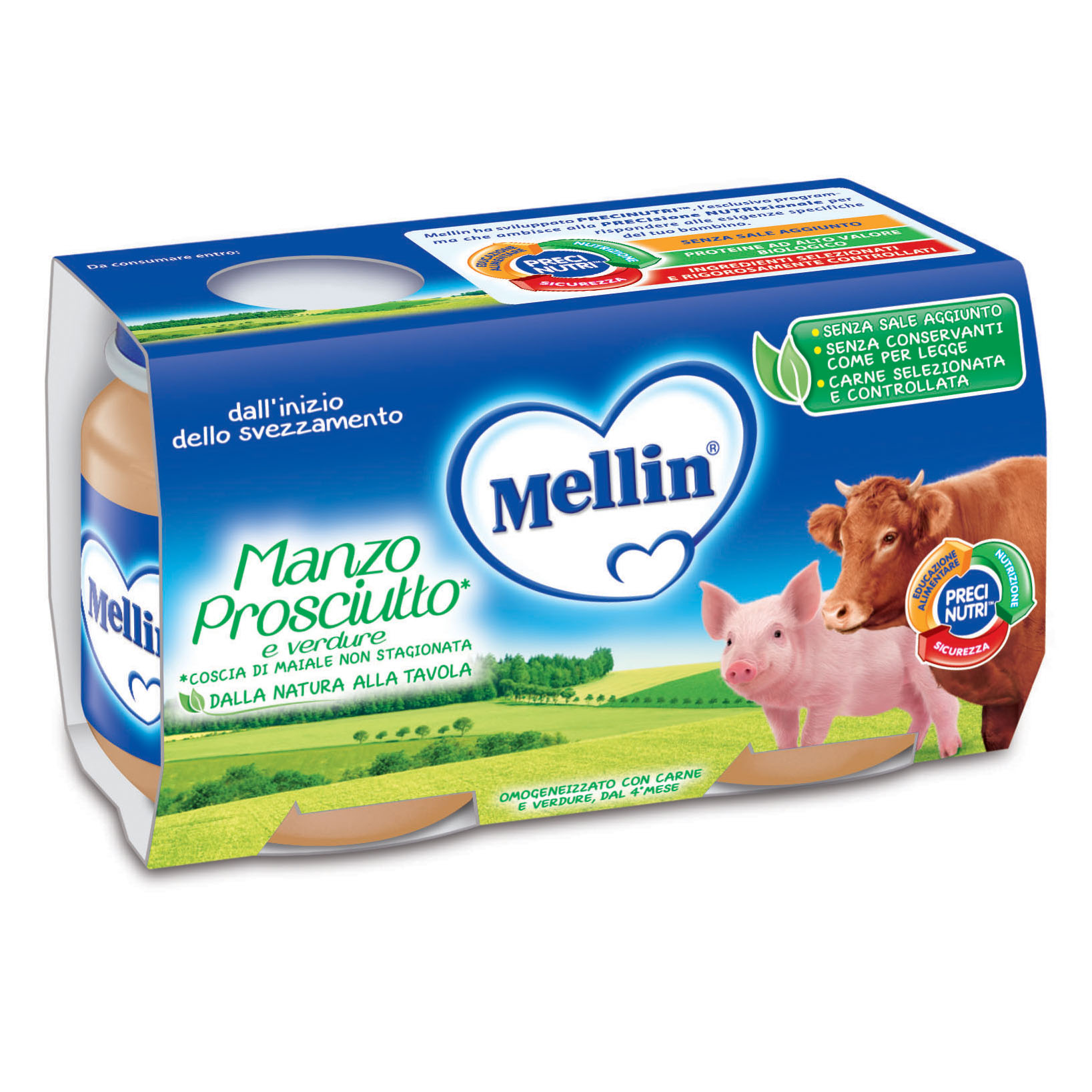 Omogeneizzato Mellin Manzo Prosciutto 2x120g