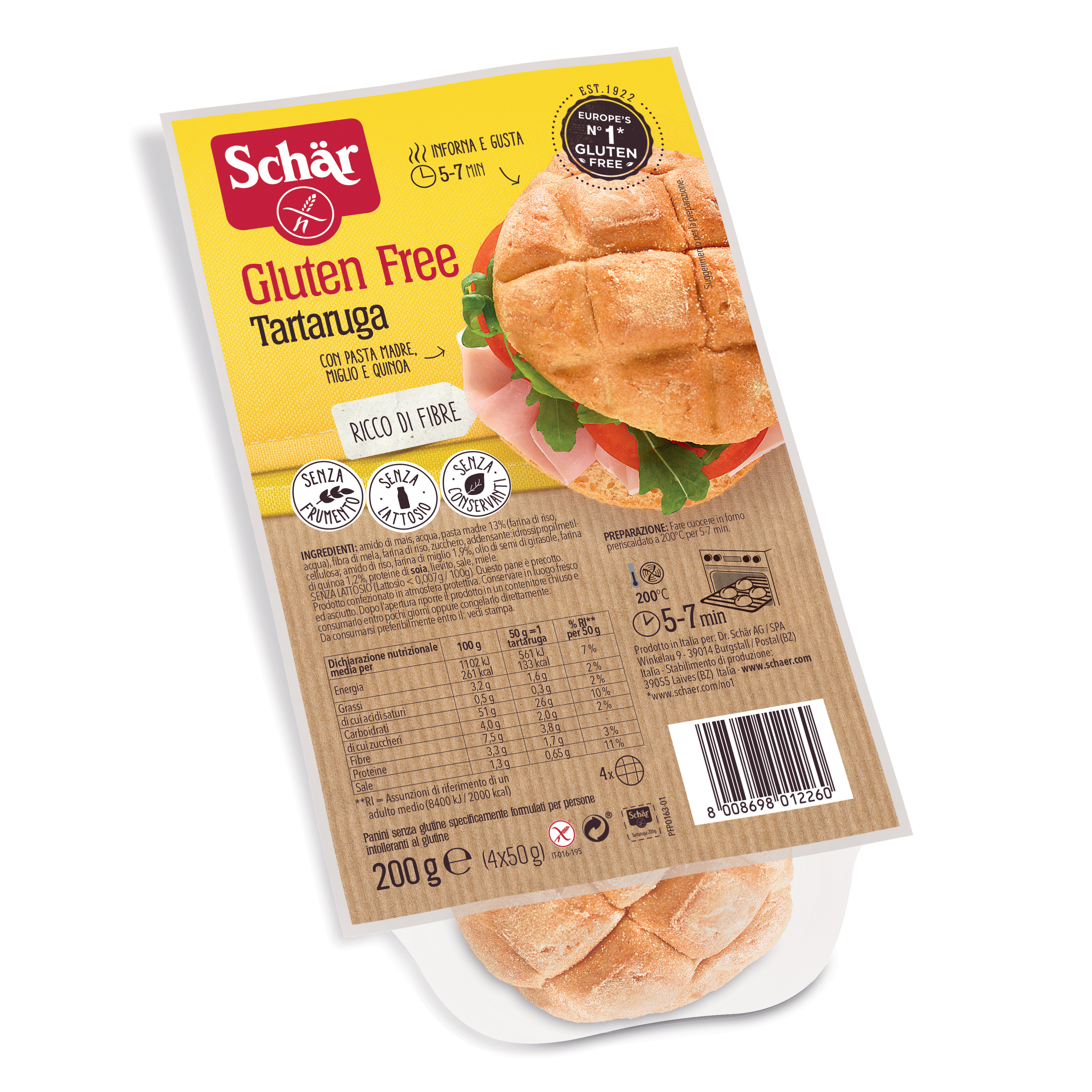 Schar Tartaruga Pane Senza Lattosio 200 G