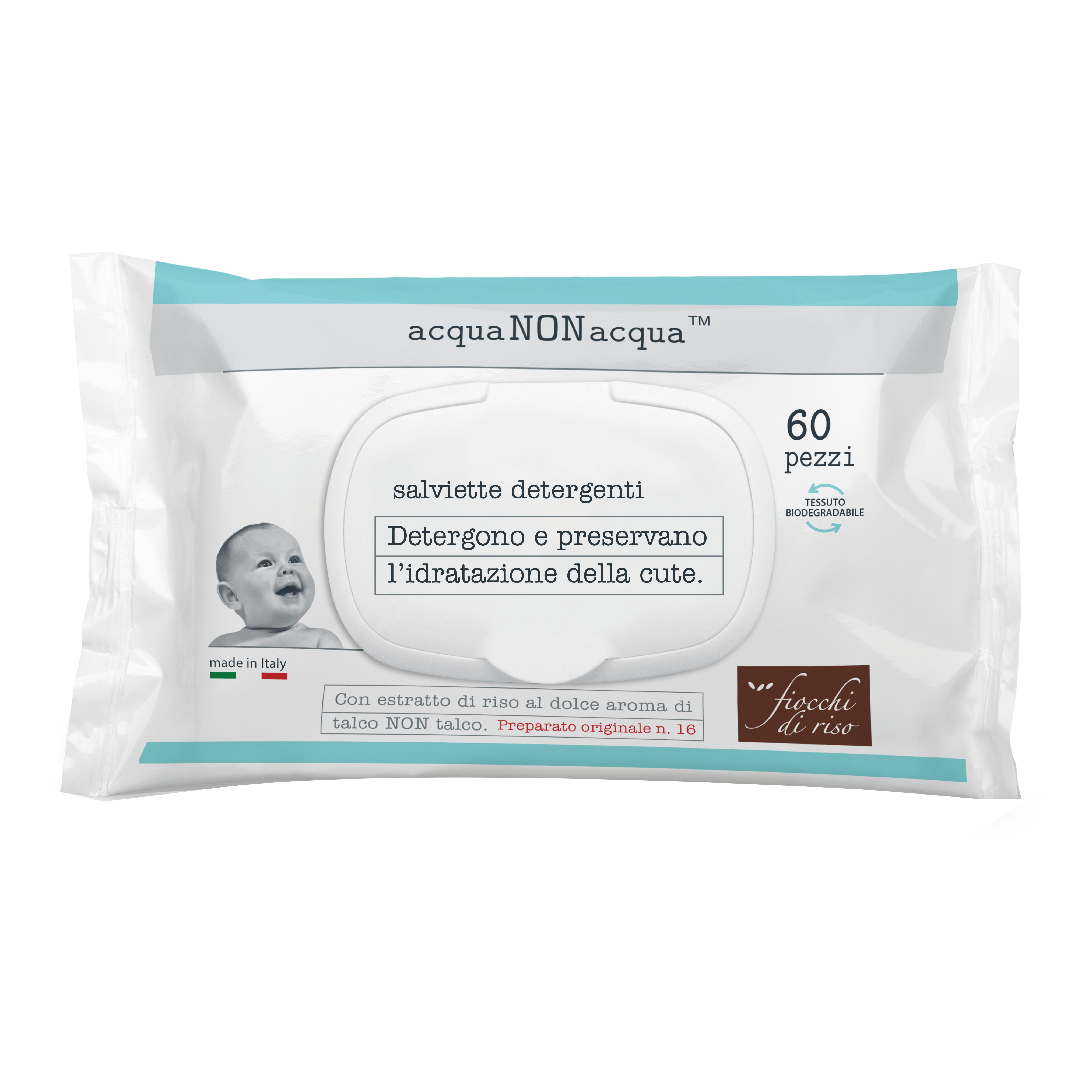 Fiocchi Di Riso Salviette Neonato Biodegradabili Dermatologicamente Testate 60 Pezzi