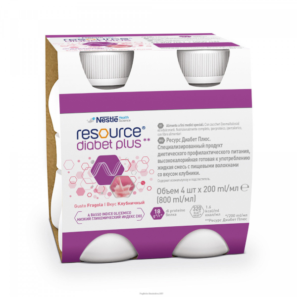Resource Diabet Plus Fragola 4x200ml