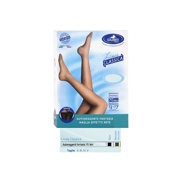 Sauber Calza Autoreggente 70 Denari Maglia Microrete Neutrobeige 5 Linea Classica