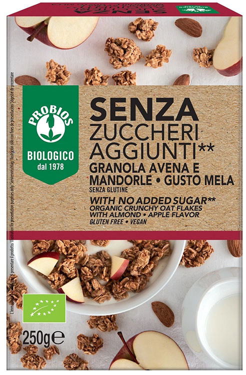 Probios Granola Senza Zuccheri Aggiunti Avena E Mandorla E Mela Senza Glutine 250 G