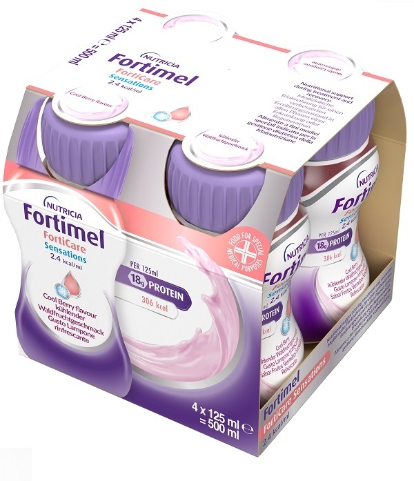Fortimel Forticare Sensations, Lampone Rinfrescante, Ipercalorico E Iperproteico 4x125ml