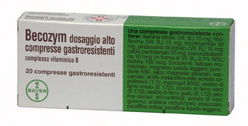 Becozym, Alto Dosaggio Vitamine Gruppo B, Vitamina B1, B2, B3, B6, B5, B12 E B7, 20 Compresse Gastroresistenti